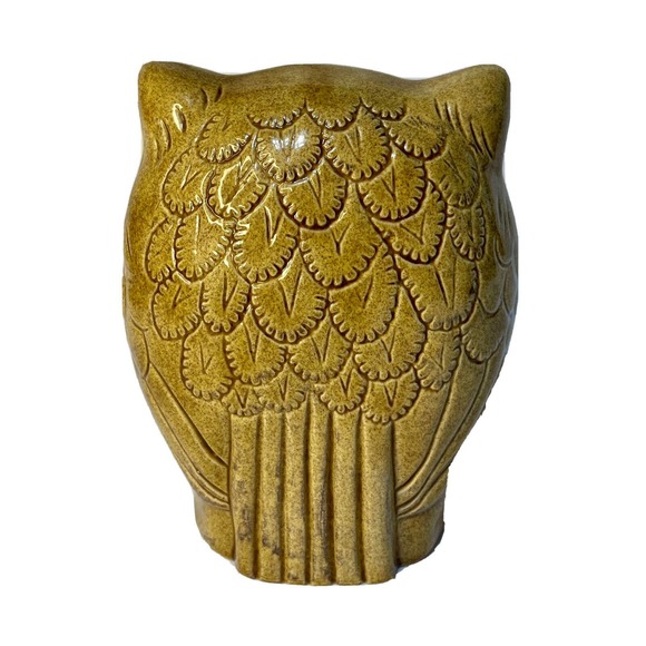 Vintage Mid Century Modern Owl Collection Figurines Set Three Brown & Yellow - Picture 13 of 16